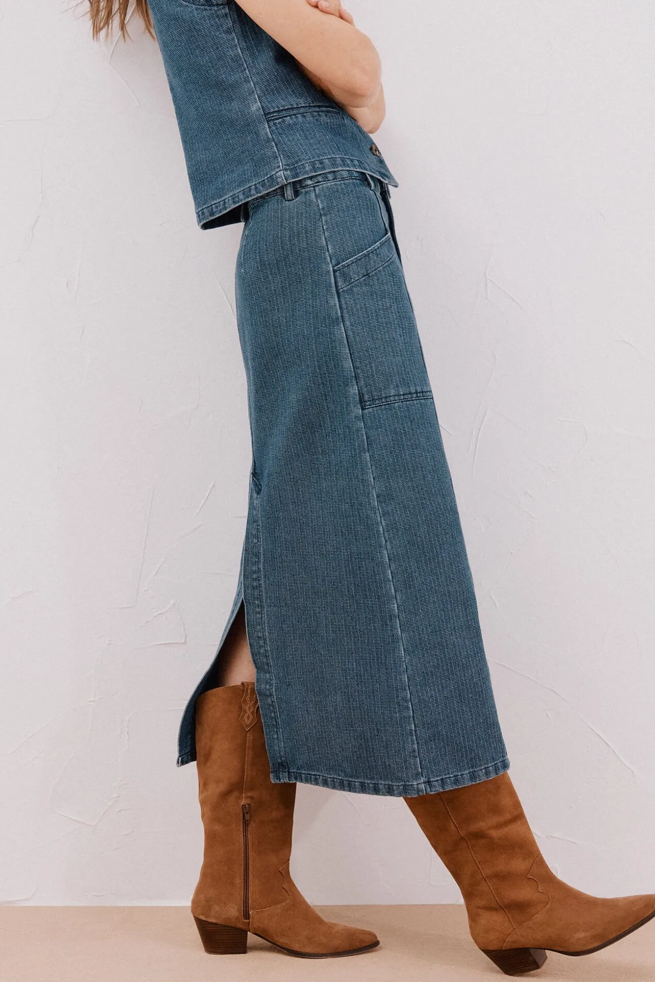 Saia jeans texturizada