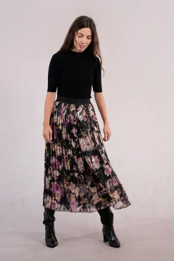 Saia longa plissada com estampado