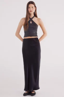 Saia midi acetinada