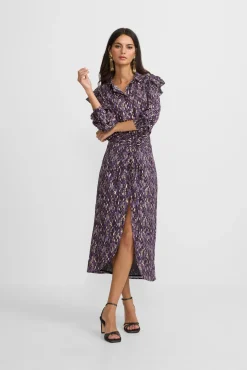 Saia midi com estampado ikat e abertura