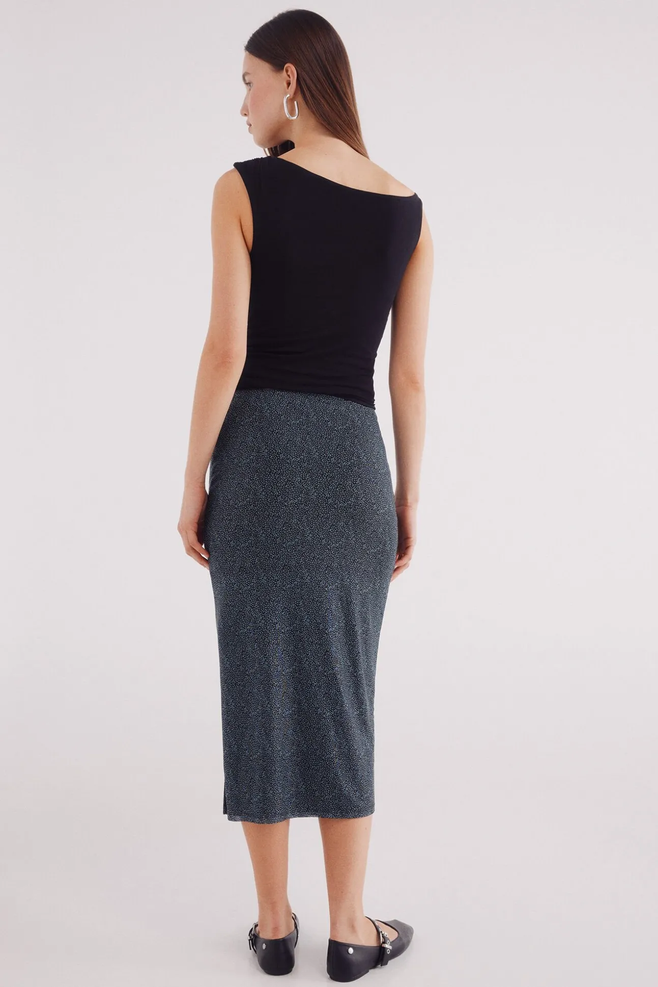 Saia midi de chiffon estampada