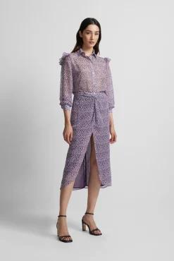 Saia midi estampado Ikat com abertura