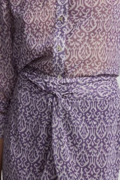 Saia midi estampado Ikat com abertura