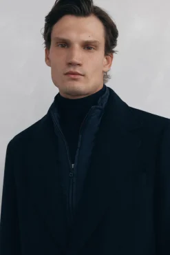 Sobretudo azul espiga com vistas removíveis
