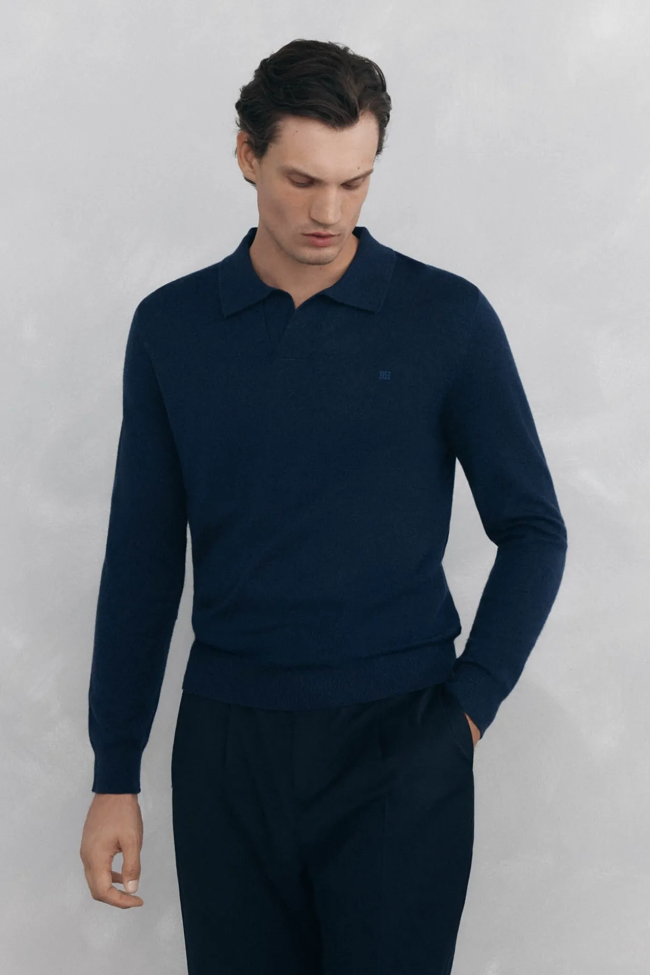 Suéter com gola Johnny em lã merino e cashmere
