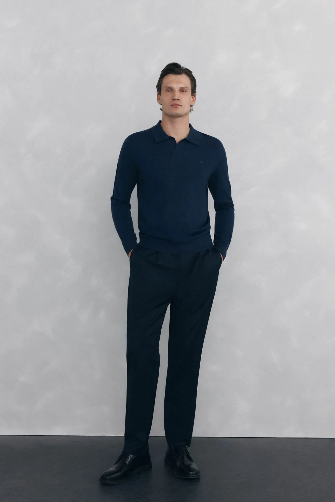 Suéter com gola Johnny em lã merino e cashmere