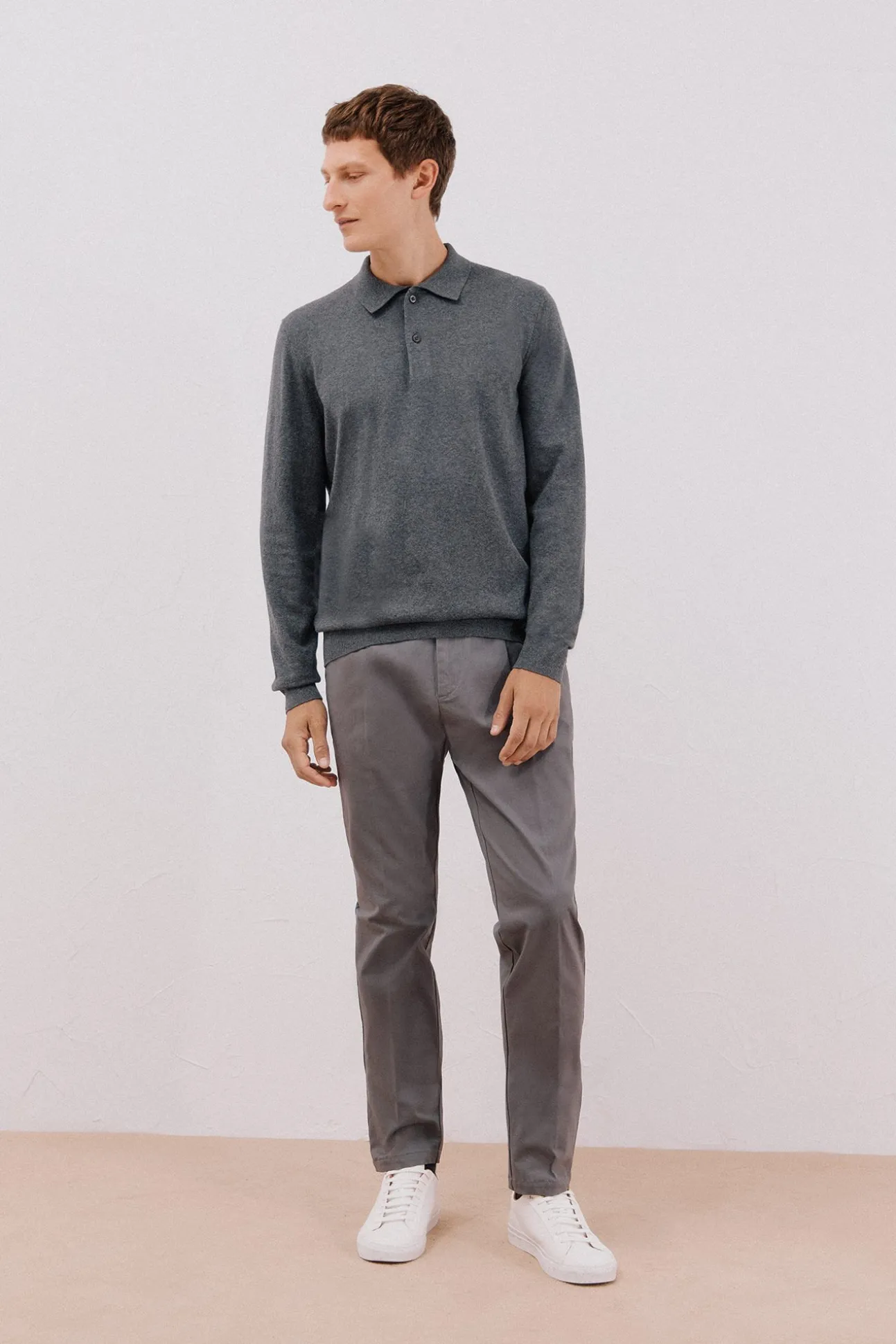 Suéter de cashmere de algodão com gola polo