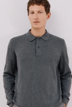 Suéter de cashmere de algodão com gola polo
