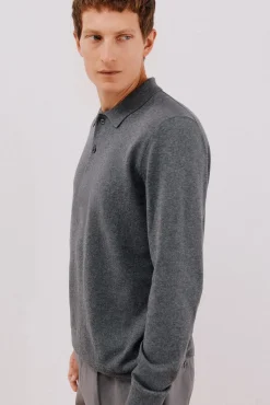 Suéter de cashmere de algodão com gola polo