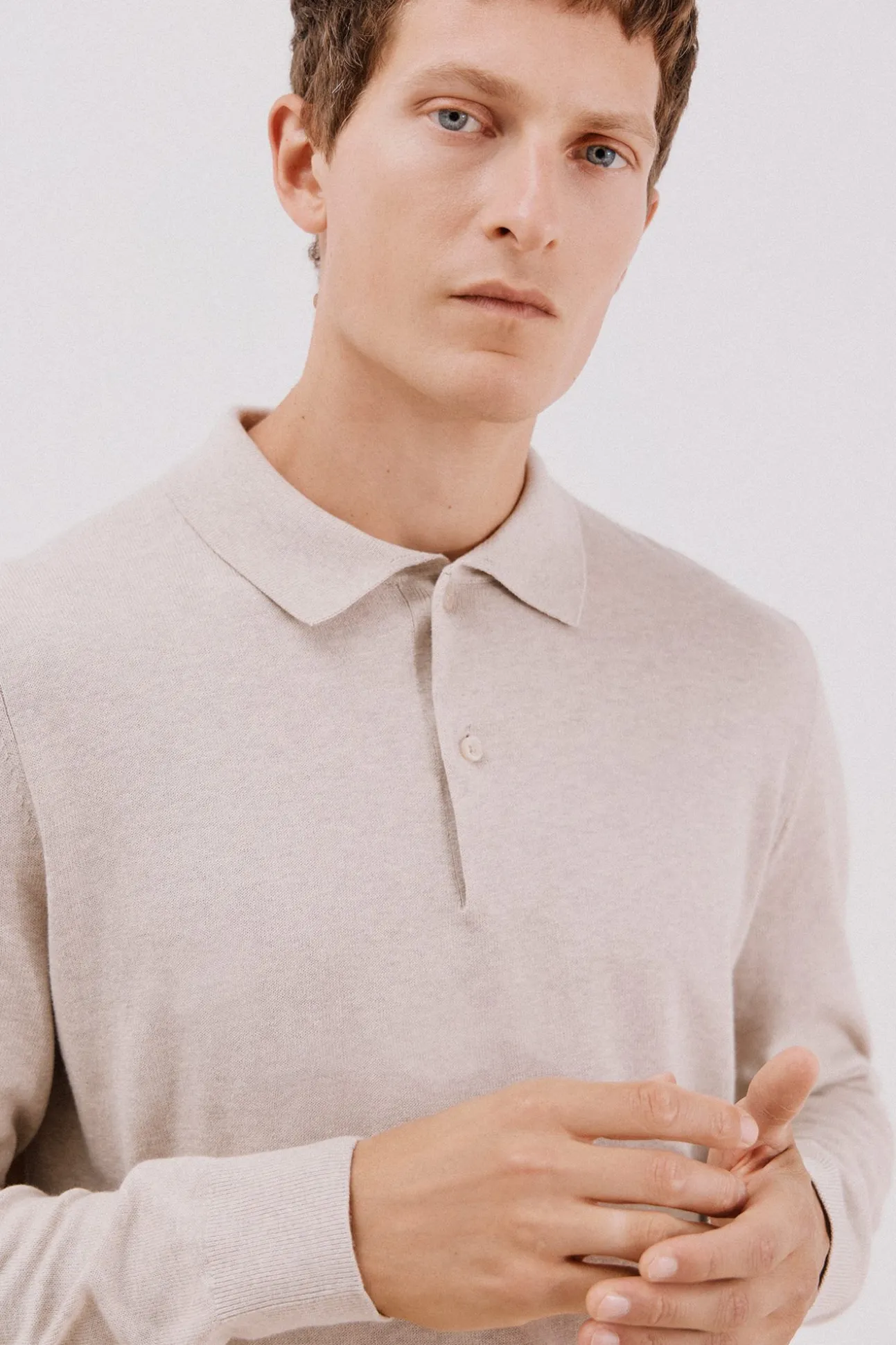 Suéter de cashmere de algodão com gola polo