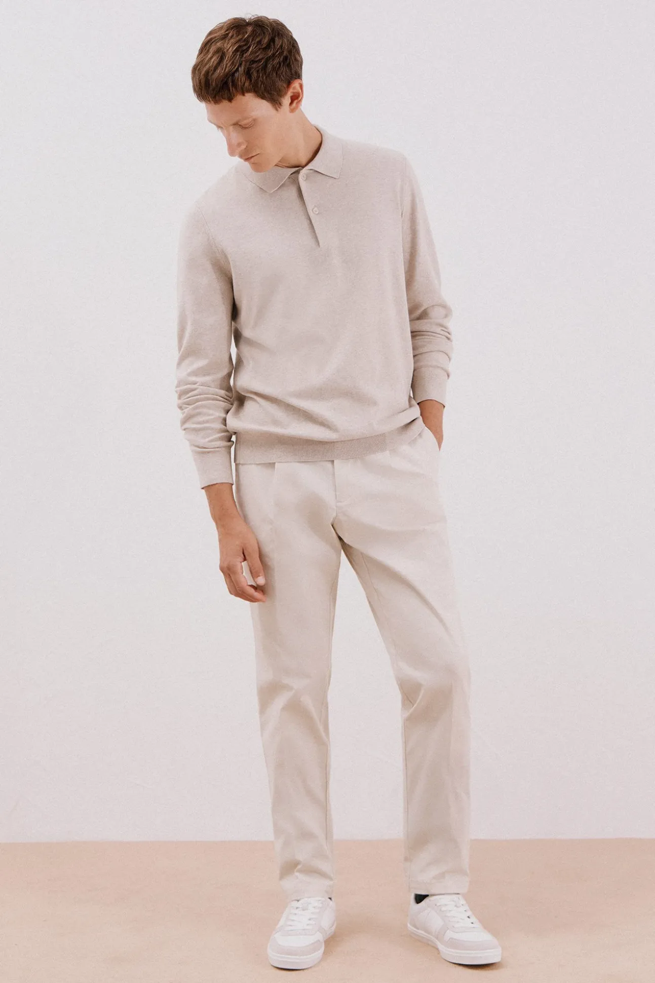 Suéter de cashmere de algodão com gola polo