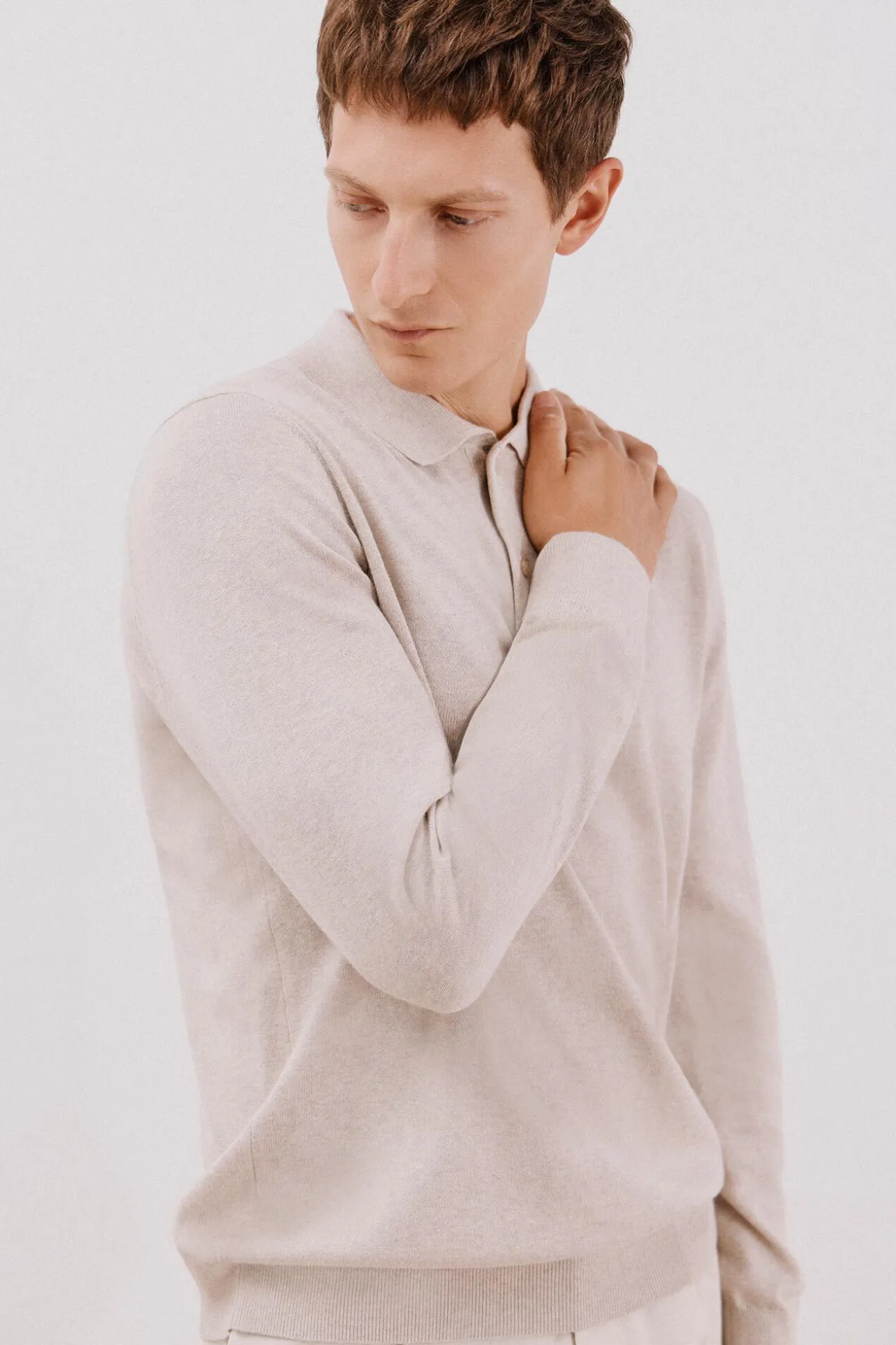 Suéter de cashmere de algodão com gola polo