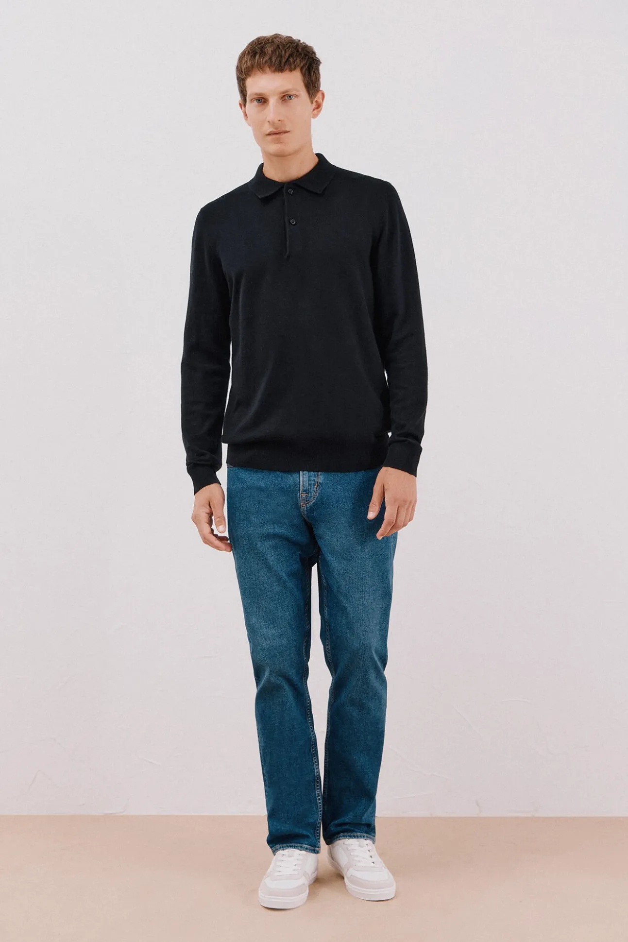 Suéter de cashmere de algodão com gola polo