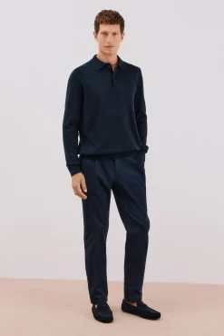 Suéter de cashmere de algodão com gola polo
