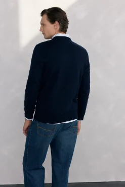 Suéter de gola caixa em lã merino e cashmere