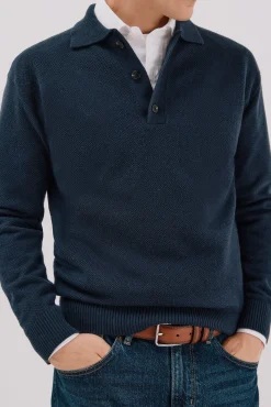 Suéter estruturado de lã com gola polo