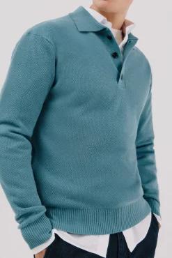 Suéter estruturado de lã com gola polo