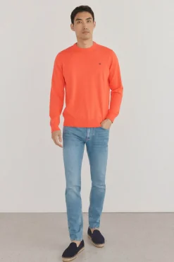 Suéter fino de algodão premium com gola redonda