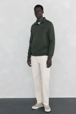 Sweatshirt com gola de fecho-éclair em tecido técnico
