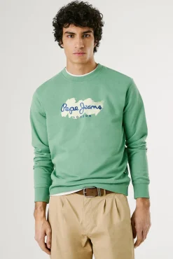 Sweatshirt com gola redonda , logo e estampado.