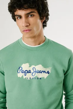 Sweatshirt com gola redonda , logo e estampado.