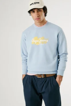 Sweatshirt com gola redonda , logo e estampado.