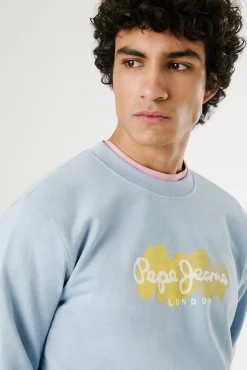 Sweatshirt com gola redonda , logo e estampado.