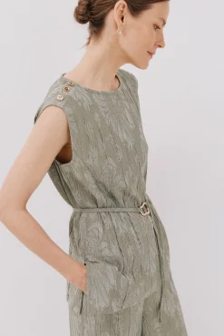 Top com fivela jacquard