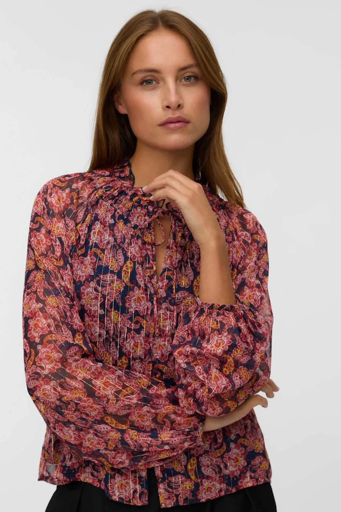 Top de chiffon de manga comprida
