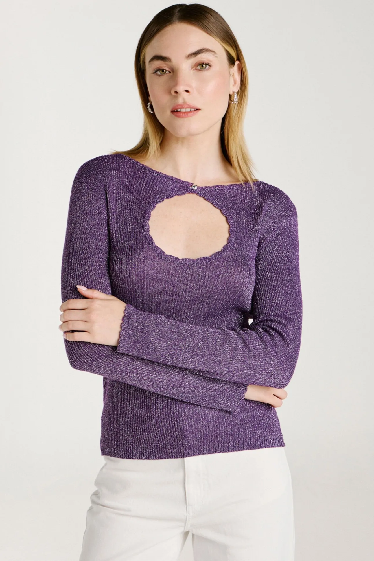 Top de malha reversível com lurex