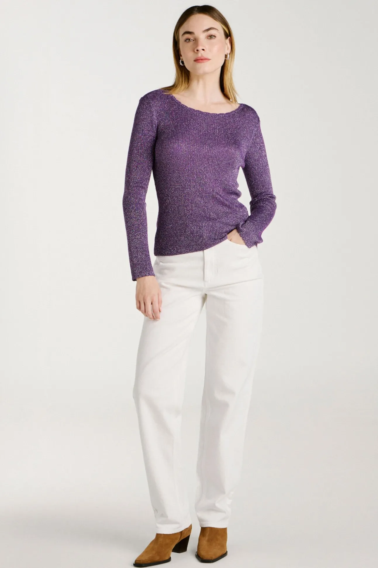Top de malha reversível com lurex