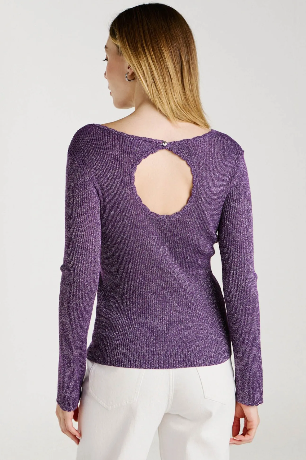 Top de malha reversível com lurex
