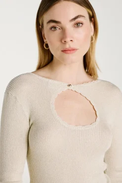 Top de malha reversível com lurex