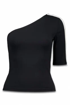 T-shirt com decote assimétrico bicolor