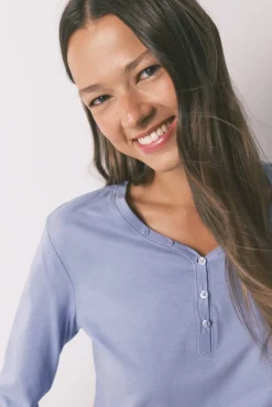 T-shirt de manga comprida em algodão escovado lilás