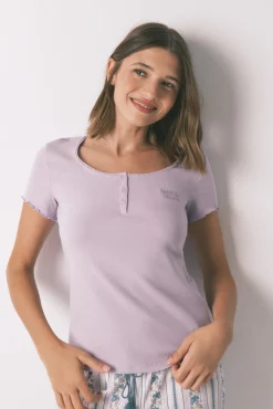 T-shirt de manga curta de algodão lilás