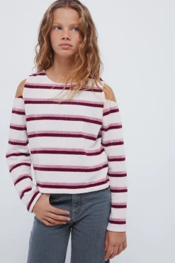 T-shirt feminina de chenille com ombros descobertos