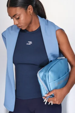 T-shirt halter de algodão canelado azul