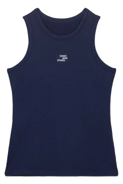 T-shirt halter de algodão canelado azul