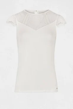 T-shirt manga curta com renda