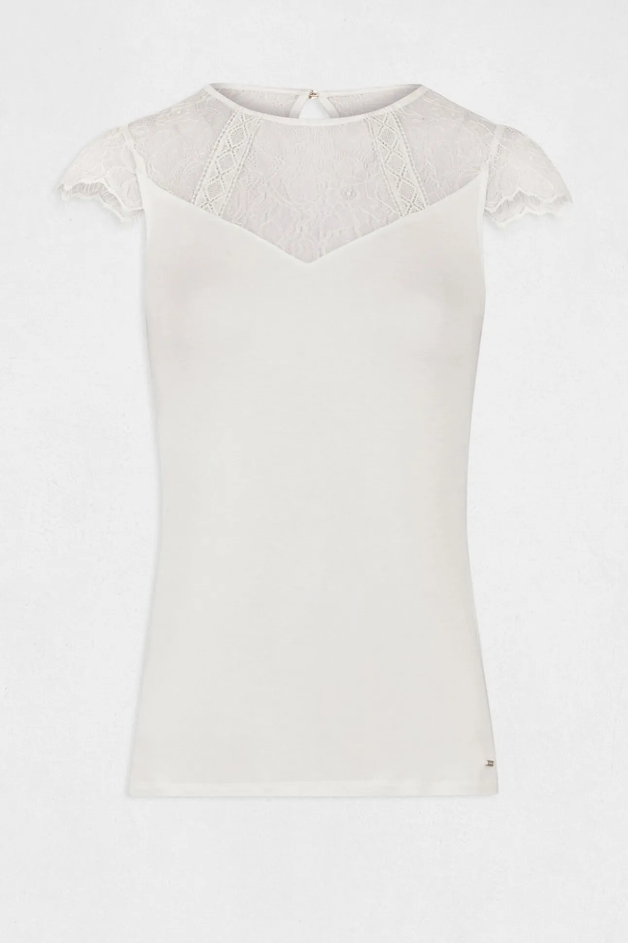 T-shirt manga curta com renda