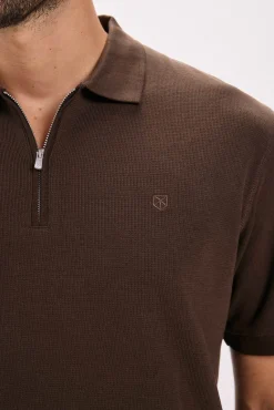 T-shirt polo com fecho-éclair