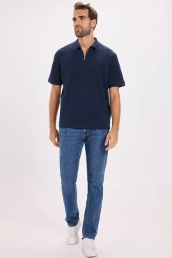 T-shirt polo com fecho-éclair