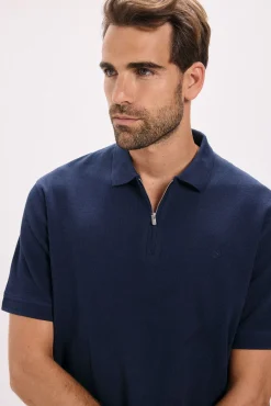 T-shirt polo com fecho-éclair