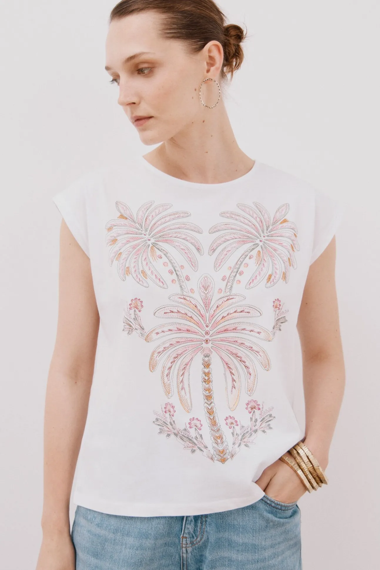 T-shirt sem mangas estampada