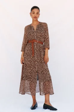 Vestido camisa estampado com cinto