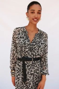 Vestido camisa estampado com cinto
