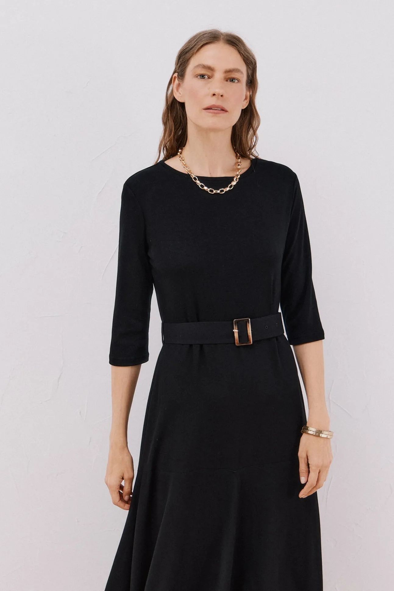 Vestido combinado com cinto