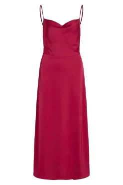 Vestido comprido acetinado com decote drapeado