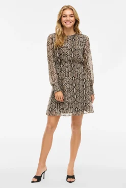 Vestido curto de chiffon com estampado de cobra